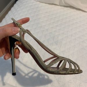 Jean Michel Cazabat gold shimmer sandals